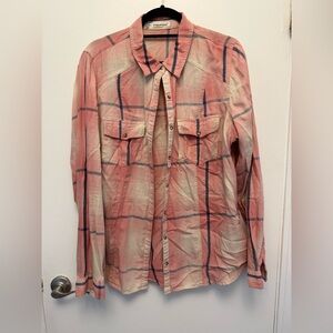 Maurices Coral and Navy Plaid Button Down Shirt